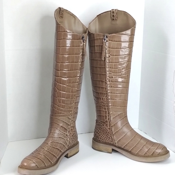 Sam Edelman Fable Tall Riding Boots Sz 7.5 Tan Croc Leather EUC - Picture 6 of 11